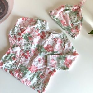 Burt’s Bees Floral Pajama and Beanie Set 6-9m